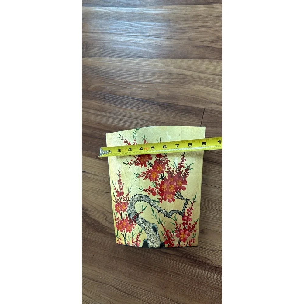 Vintage Asian Floral Vase Gold Painted Red‎ Flowers Branch Decor